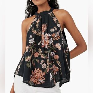 Free People Women’s Emily Print Halter Tank - black floral - M